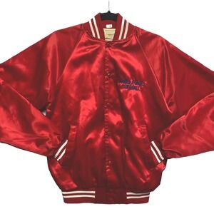 Vintage  Auburn Bomber Jacket Mens S Red Shiny USA Armed Forces Softball Lined